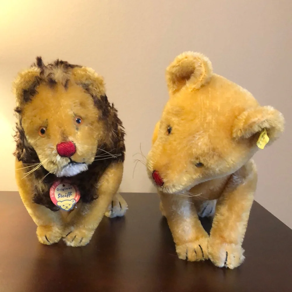 STEIFF Pair Vintage Estate Leo The Lion and Lioness JOINTED Stuffed Animal Toys - Picture 2 of 10